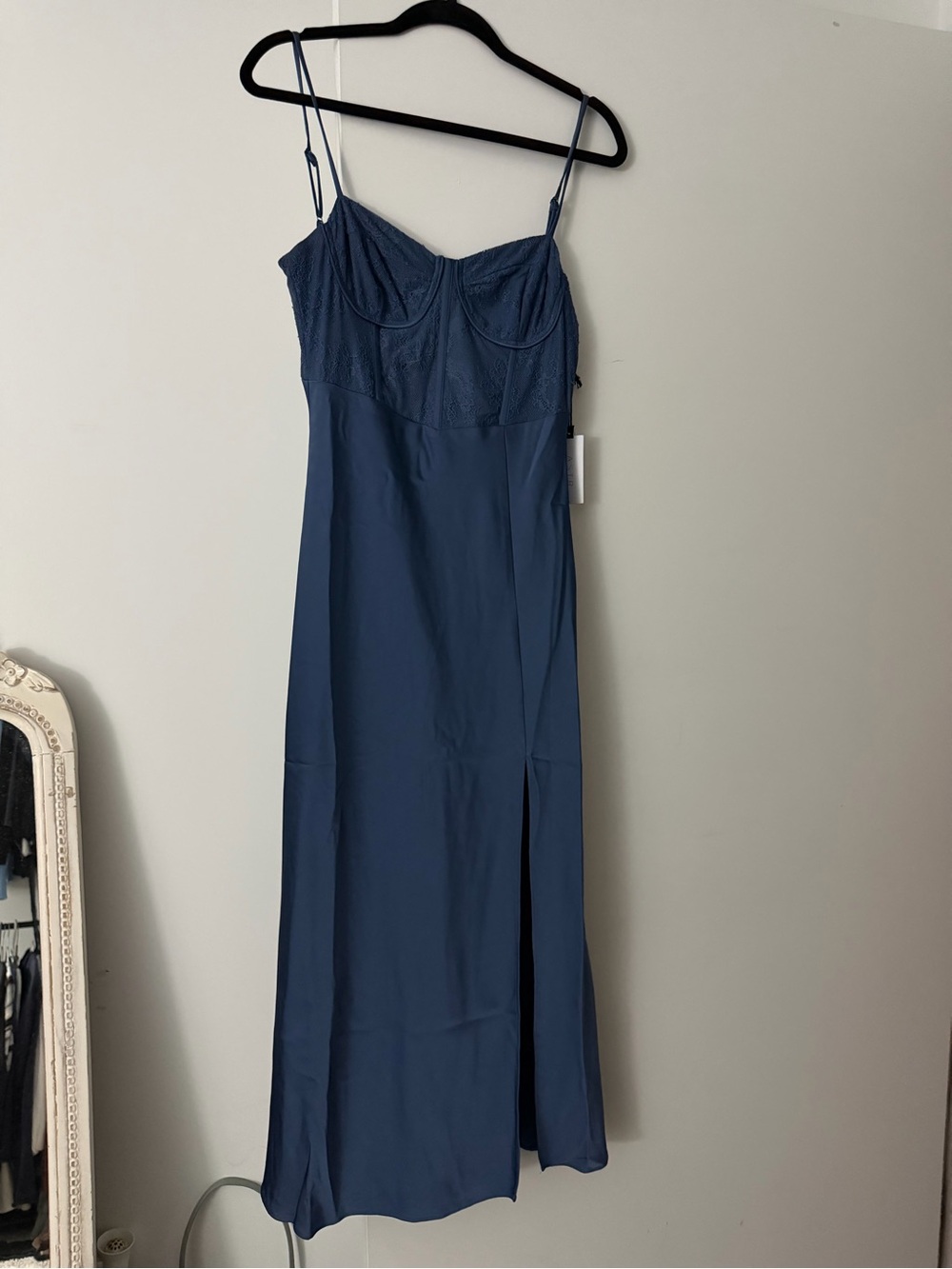Astr Navy Lace-Bust Dress